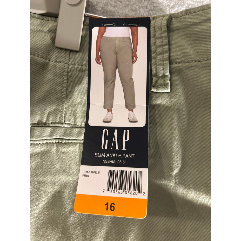 GAP NWT Slim Ankle Pant Women Size 16‎ Green Chino Trousers Mid Rise Casual Work